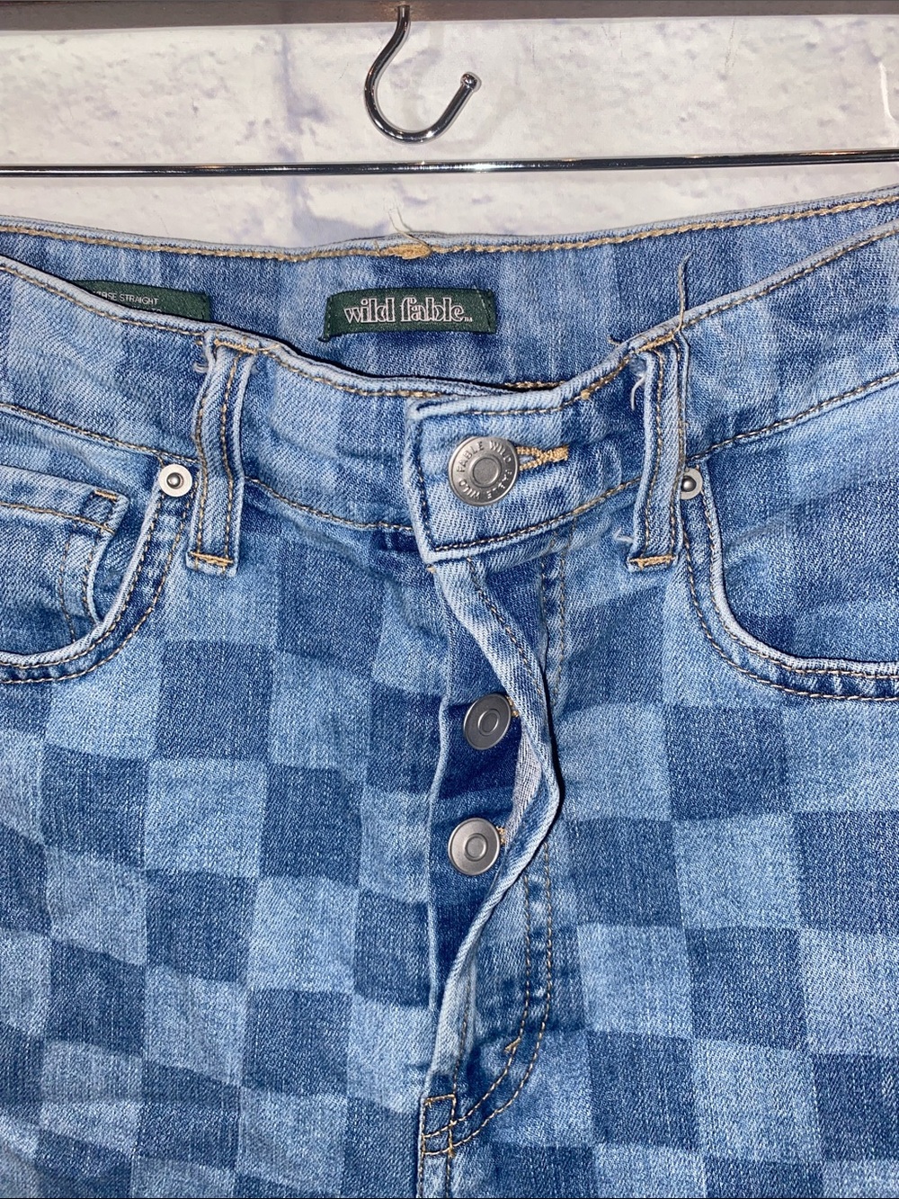 Wild Fable High-rise Straight Checkerboard Blue Jeans - Picture 3 of 5